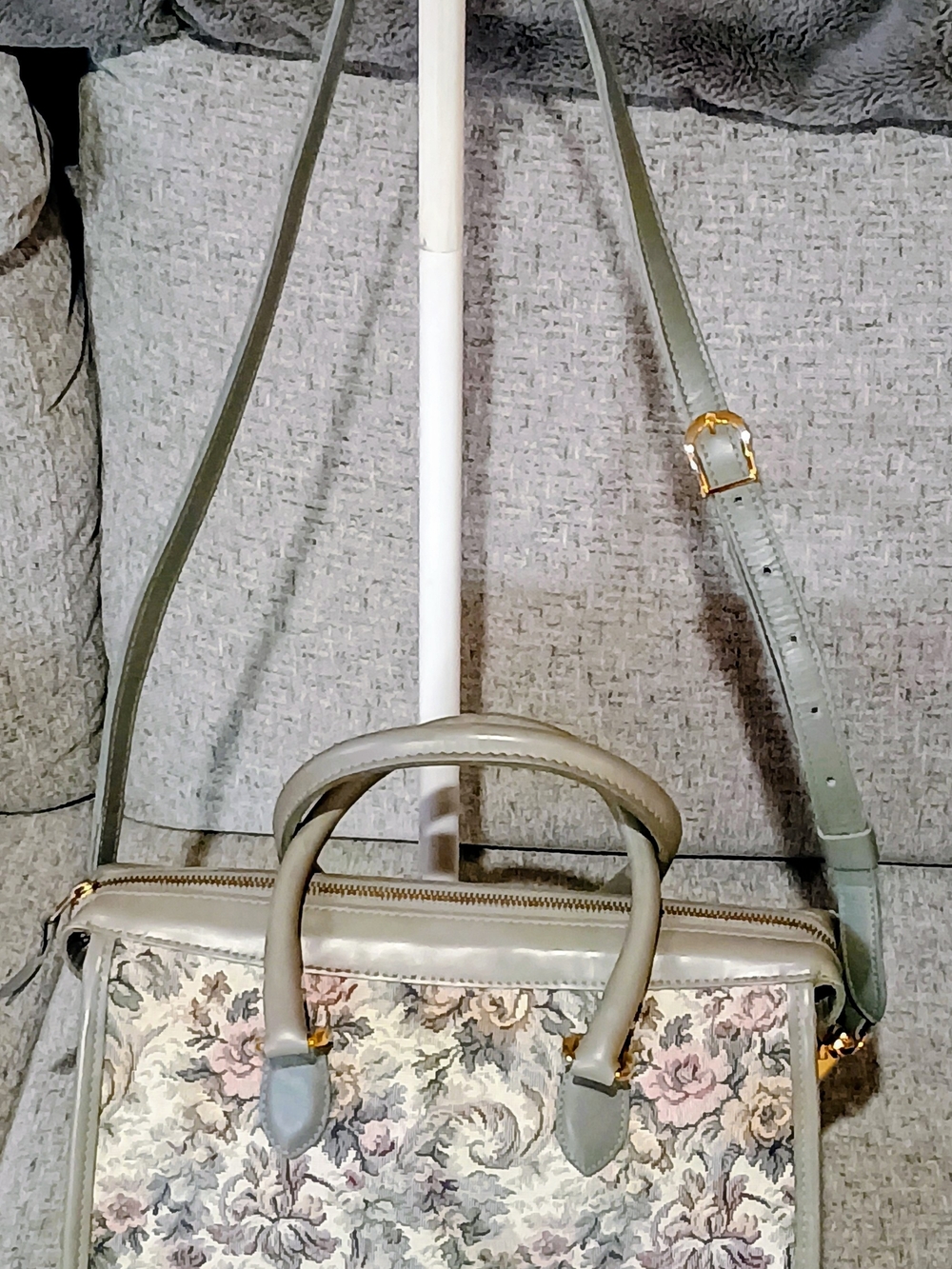 Floral Jacquard Shoulder Bag in Sage Green Trim